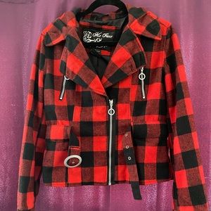 Me Jane Red & Black Plaid Jacket